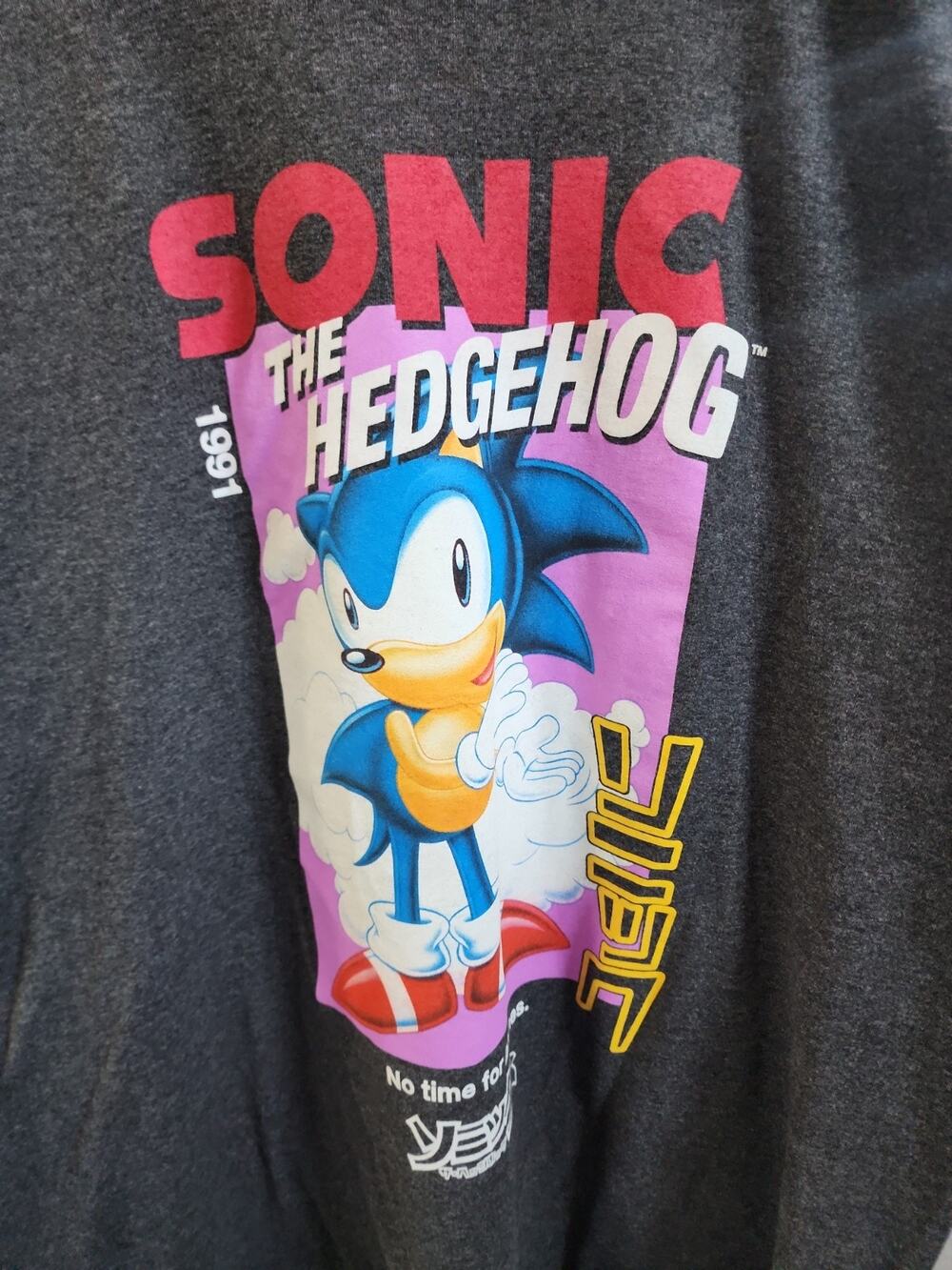Sonic The Hedgehog Shirt Dark Gray Sega 1991 Graphic No Time For Games Sz. XL